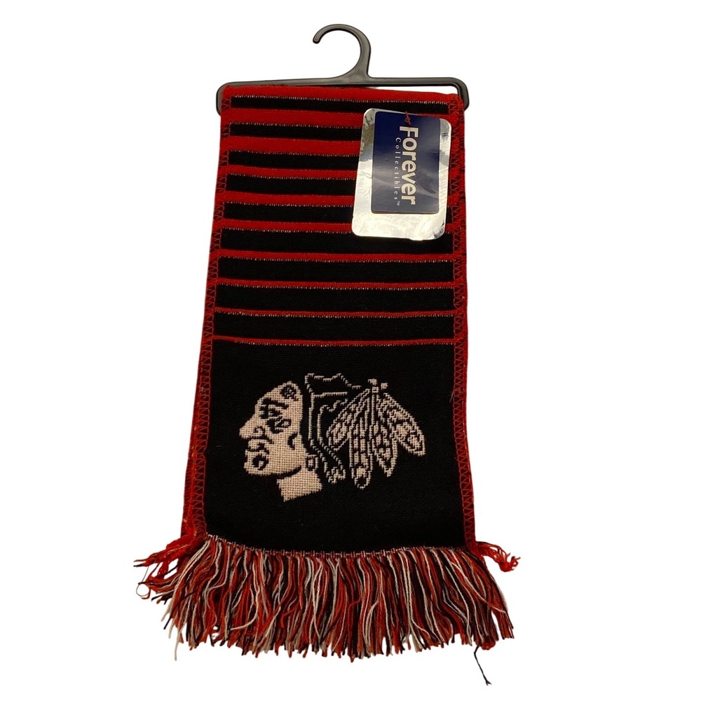 Forever Collectibles Chicago Blackhawks NHL Knit Scarf Red Black‎ Striped Fringe